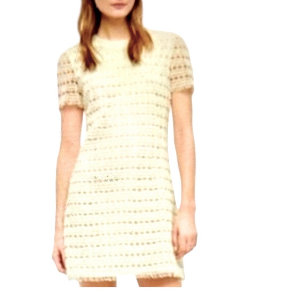 Tory Burch Cream Open Weave Cotton Overlay Dress